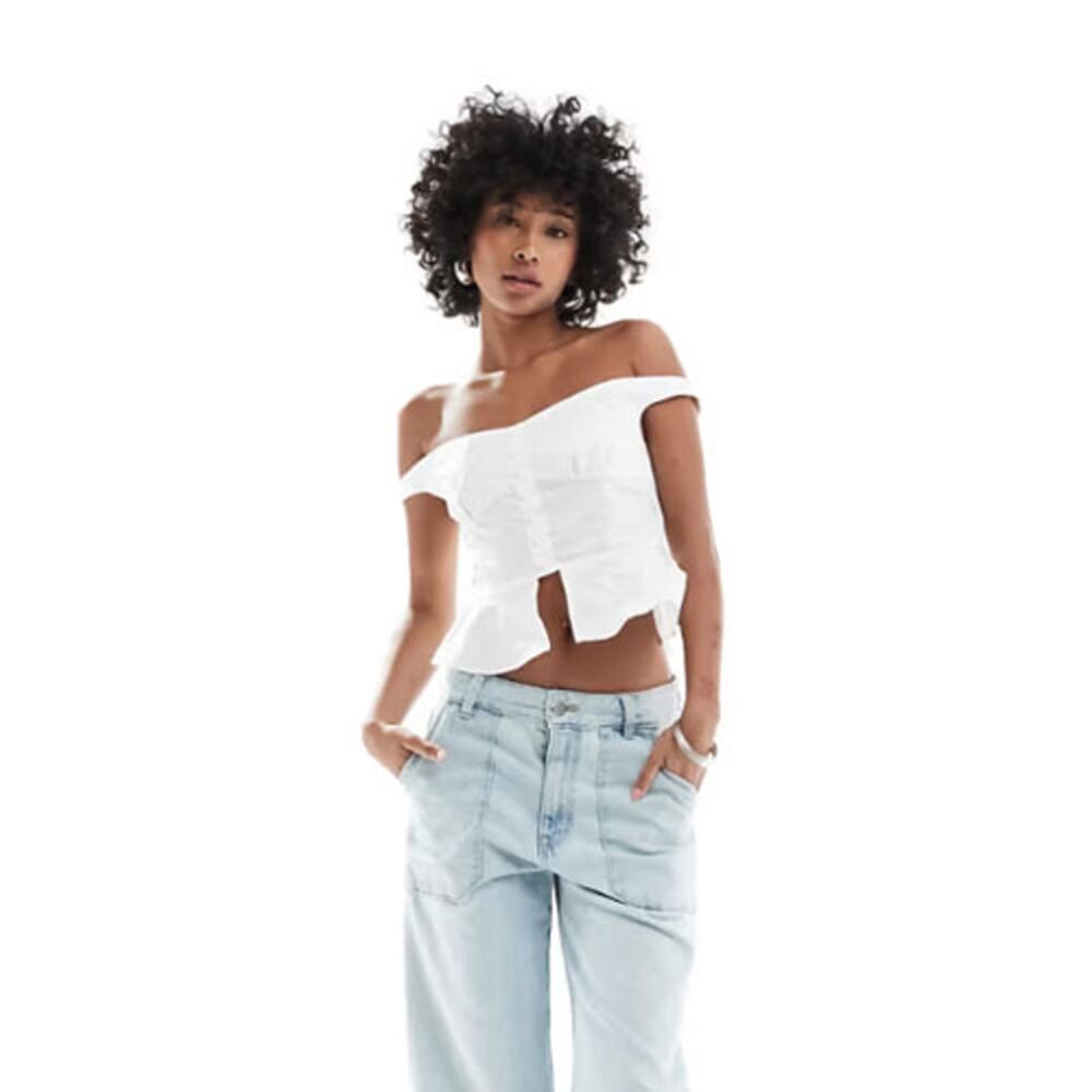 LIONESS Bardot Off-Shoulder Peplum Top - Size M